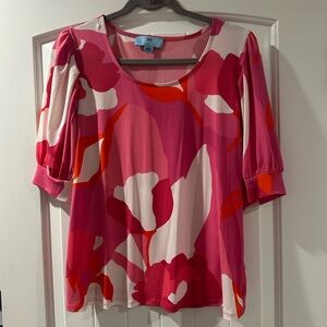 CeCe Pink and Red Floral Blouse